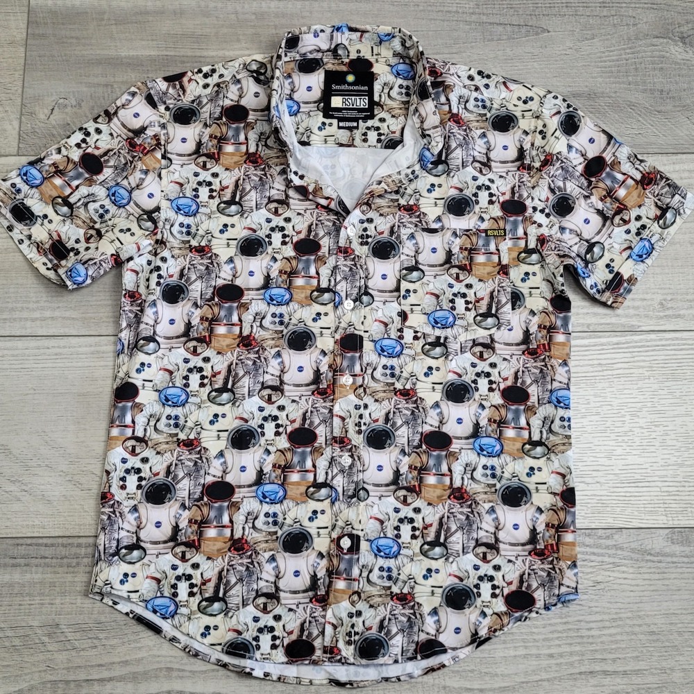 RSVLTS‎ Smithsonian NASA Shirt Men Med KUNUFLEX "Suit Up" Astronaut Button Down